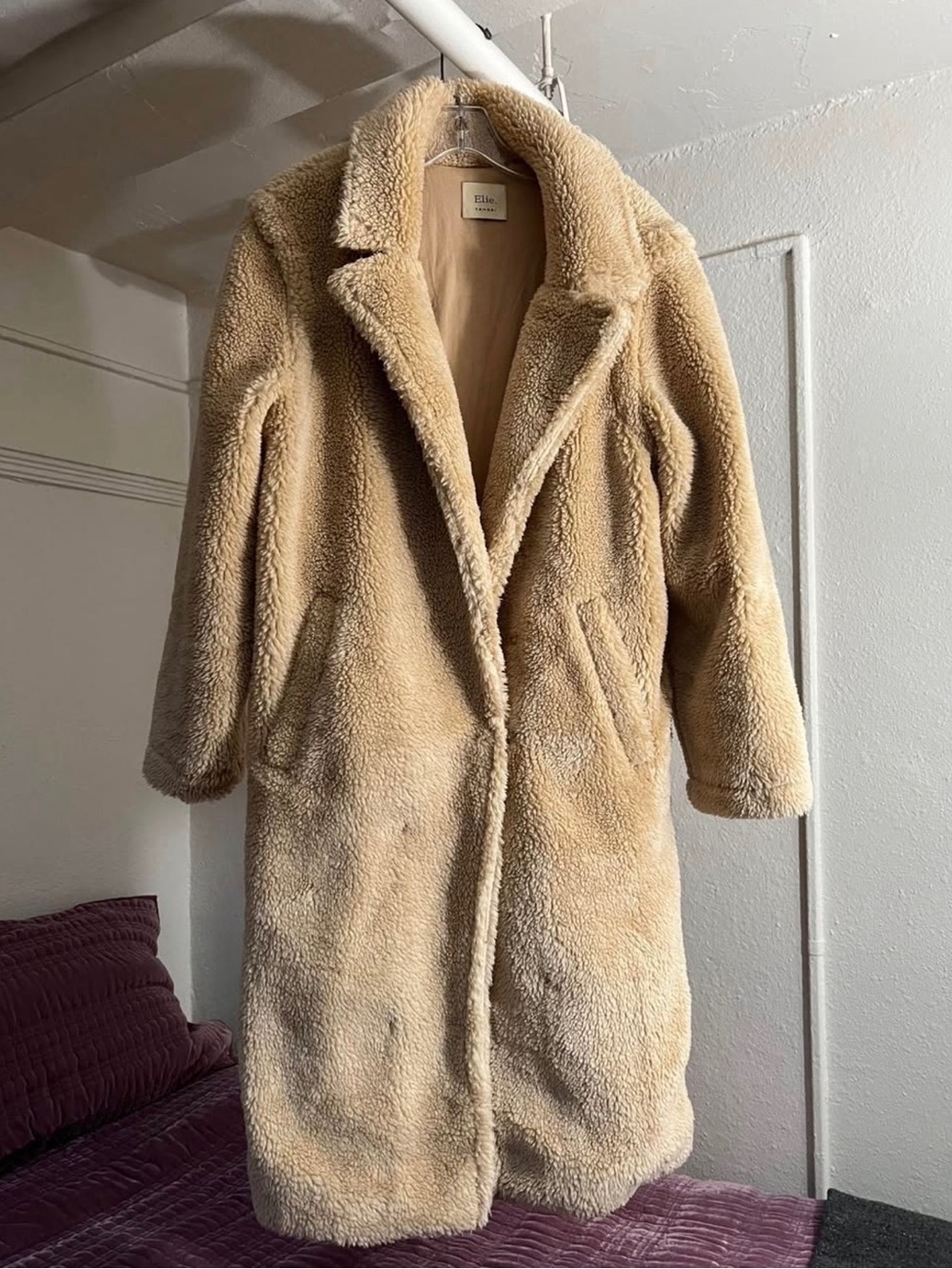 Tahari Plush Teddy Coat in Beige